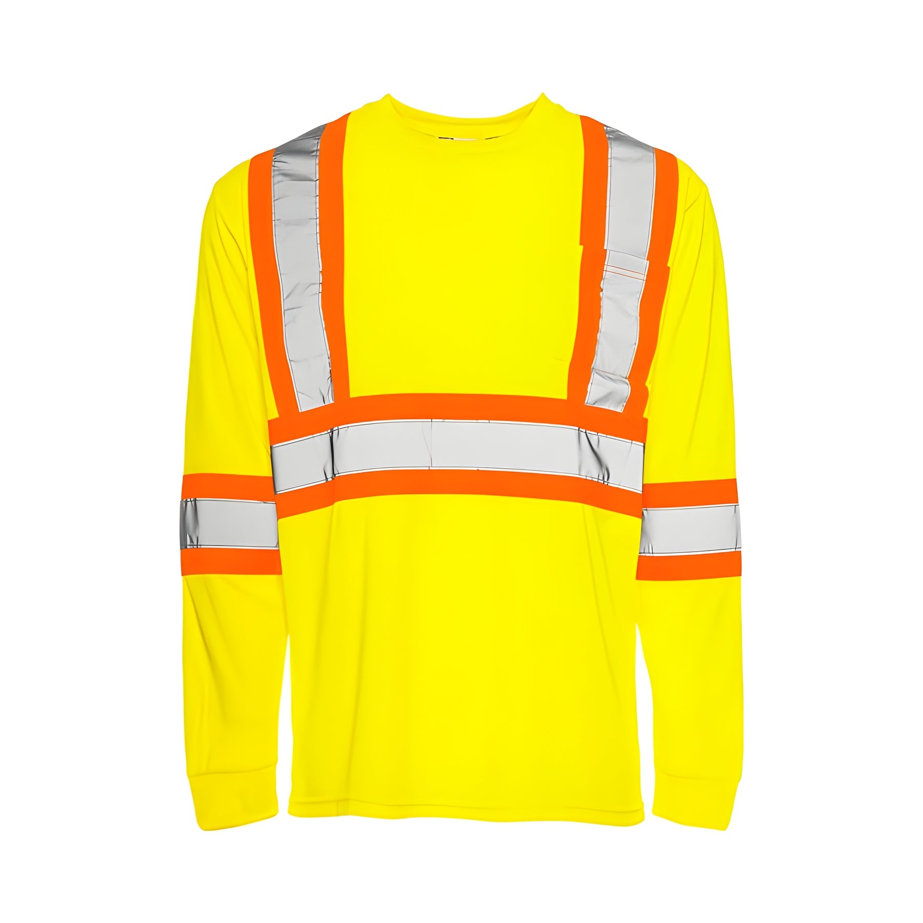 Long Sleeved Traffic T-Shirt, Polyester, Yellow, 2" Reflective Tape, 2XL- 1 Each