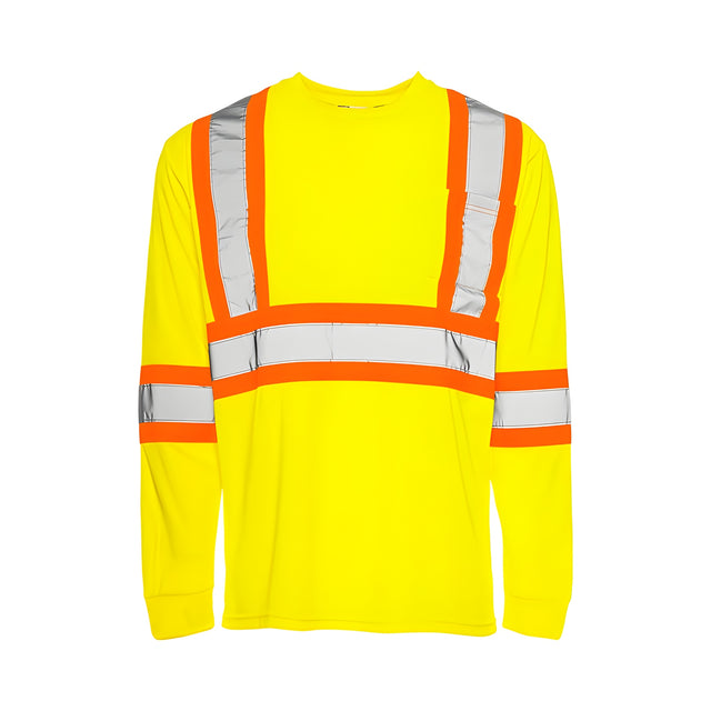 Long Sleeved Traffic T-Shirt, Polyester, Yellow, 2" Reflective Tape, Small