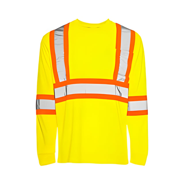 Long Sleeved Traffic T-Shirt, Polyester, Yellow, 2" Reflective Tape, X-Large