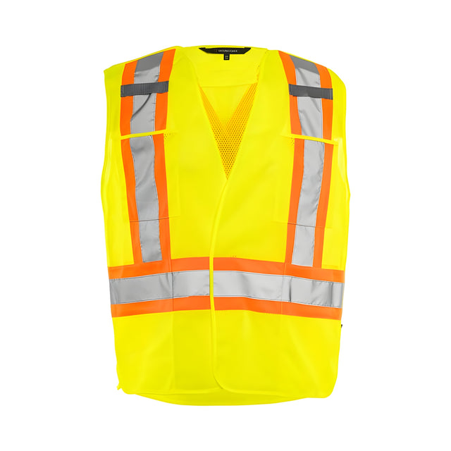 5 Pt. Tearaway Mesh Traffic Vest, 4" Reflective Tape, 4 Pockets, Yellow, 2XL /3XL