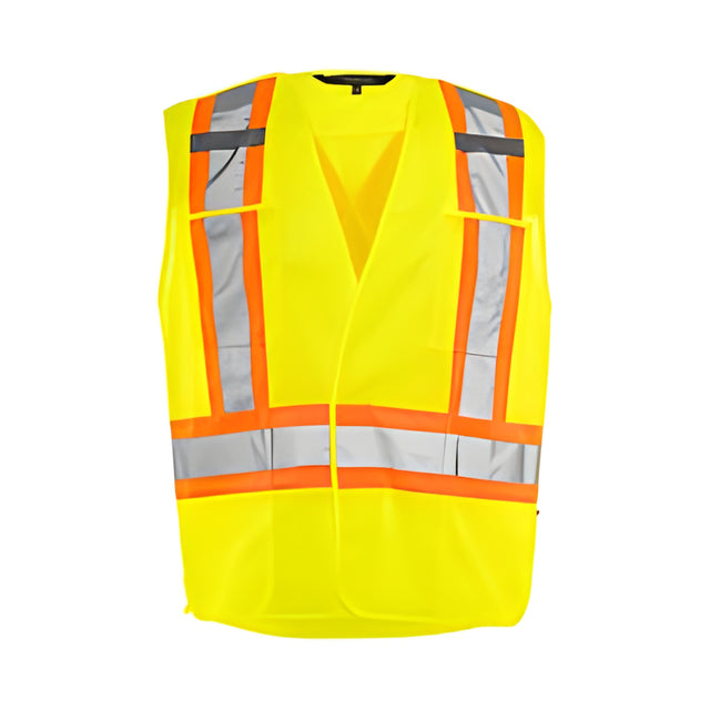 5 Pt. Tearaway Mesh Traffic Vest, 4" Reflective Tape, 4 Pockets, Yellow, Large / X Large, L/XL