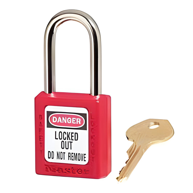 Zenex Thermoplastic Safety Padlock, 1-1/2in (38mm) Wide with 1-1/2in (38mm) Shackle, Red