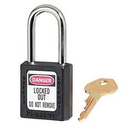 Zenex Thermoplastic Safety Padlock, 1-1/2in (38mm) Wide with 1-1/2in (38mm) Shackle, Black- 1 Each