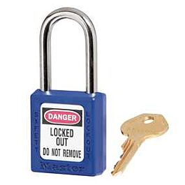 Zenex Thermoplastic Safety Padlock, 1-1/2in (38mm) Wide with 1-1/2in (38mm) Shackle, Blue- 1 Each