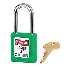 Zenex Thermoplastic Safety Padlock, 1-1/2in (38mm) Wide with 1-1/2in (38mm) Shackle, Green- 1 Each