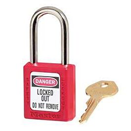 Zenex Thermoplastic Safety Padlock, 1-1/2in (38mm) Wide with 1-1/2in (38mm) Shackle, Red- 1 Each