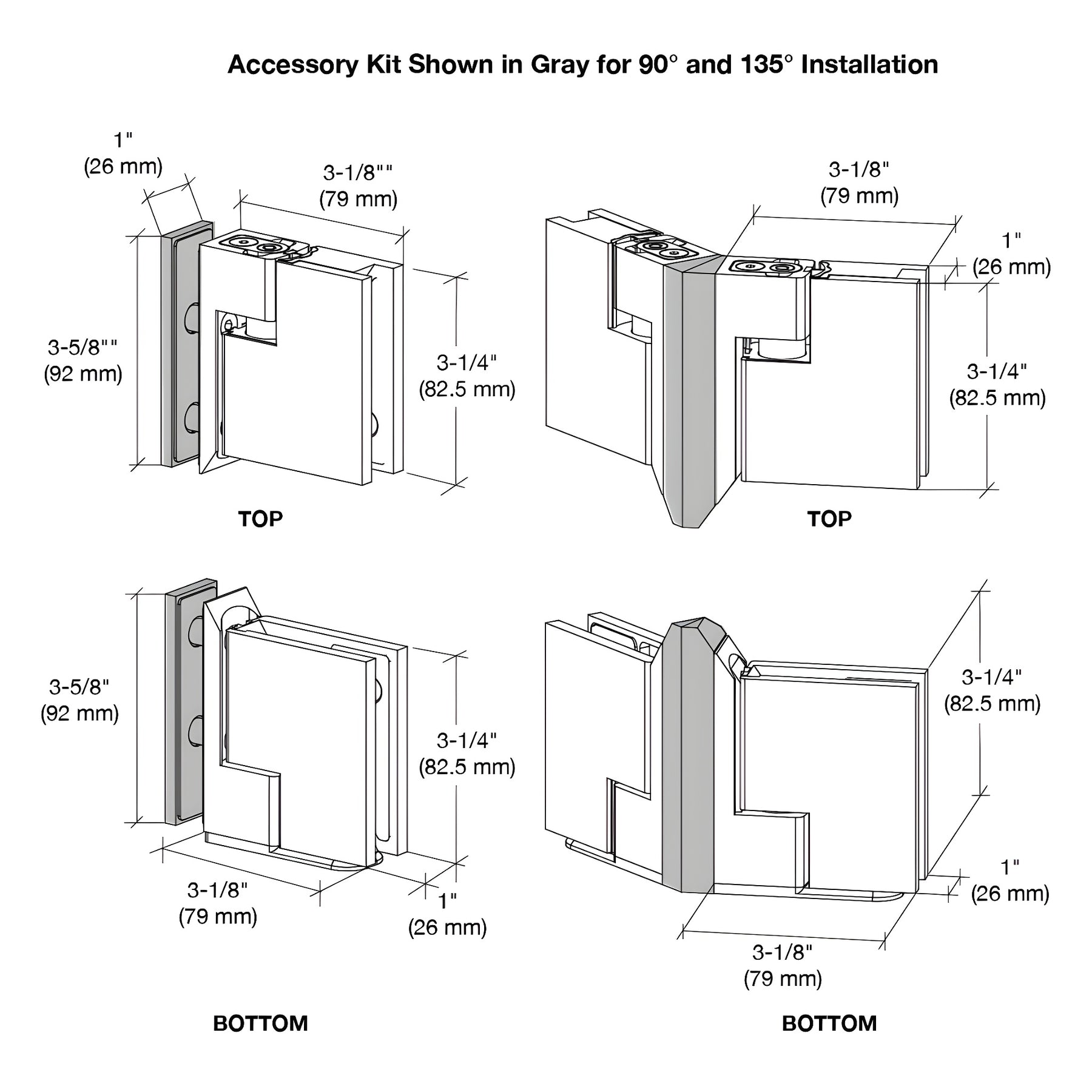 CRL Satin Brass Zero Hinge Accessory Kit for 90 Degree & 45 Degree Applications