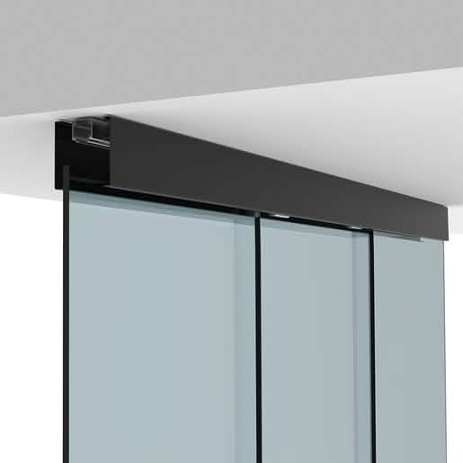 CRL50 Matte Black Sliding Door Kit with Fixed Sidelite Panels, Ceiling Mount, Modern Desig