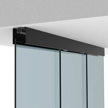 CRL50 Matte Black Sliding Door Kit with Fixed Sidelite Panels, Ceiling Mount, Modern Desig
