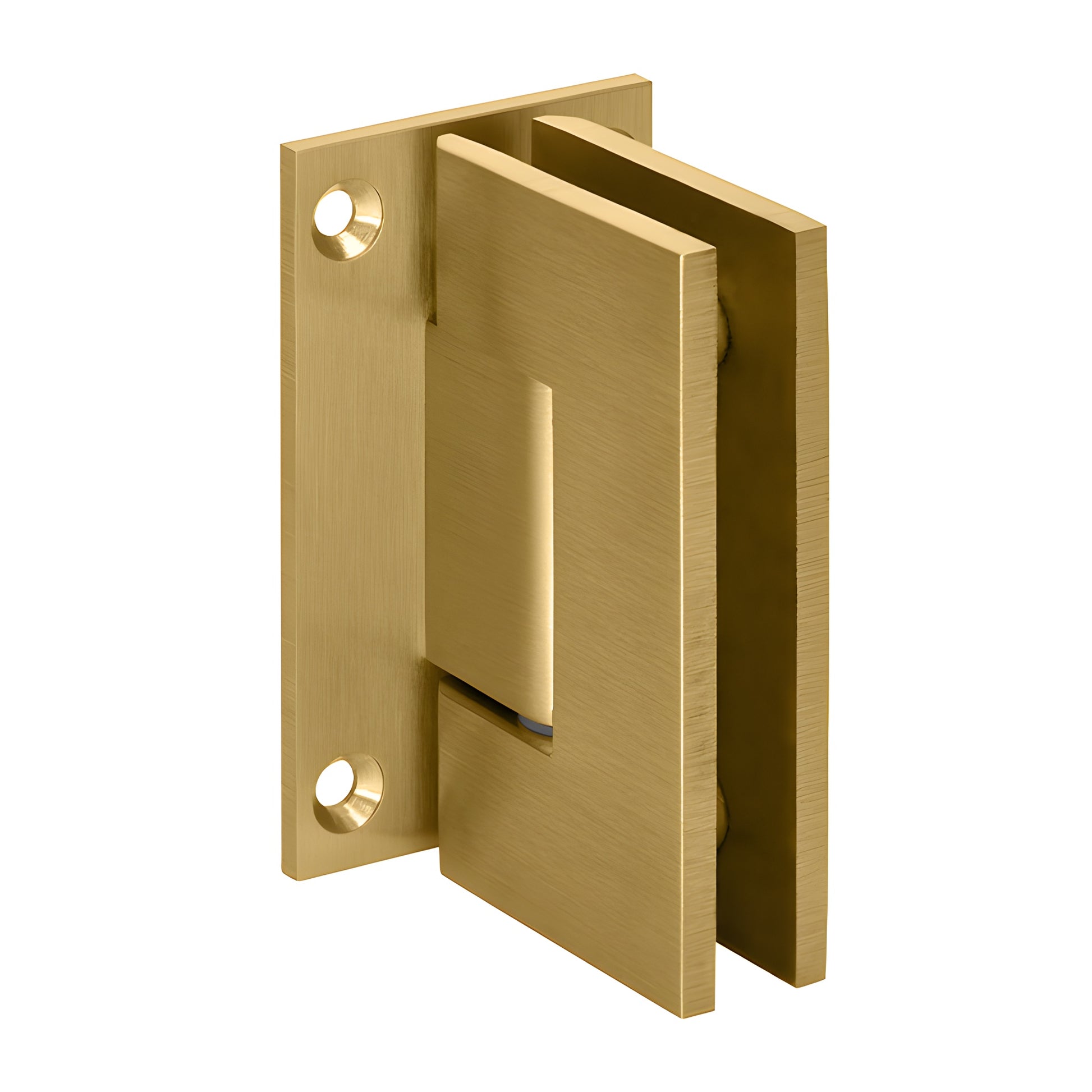 GEN037SB satin brass Geneva shower hinge, full back plate, fits 8-12 mm tempered glass