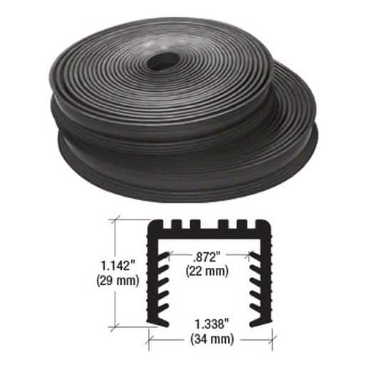 CRL Black Rubber Cap Rail Insert for 25.52mm Glass - Durable, Flexible, 100' Length