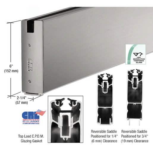 CRL Brushed Stainless 6" Square Sidelite Rail for 3/4" Glass, 120" Length, Front View