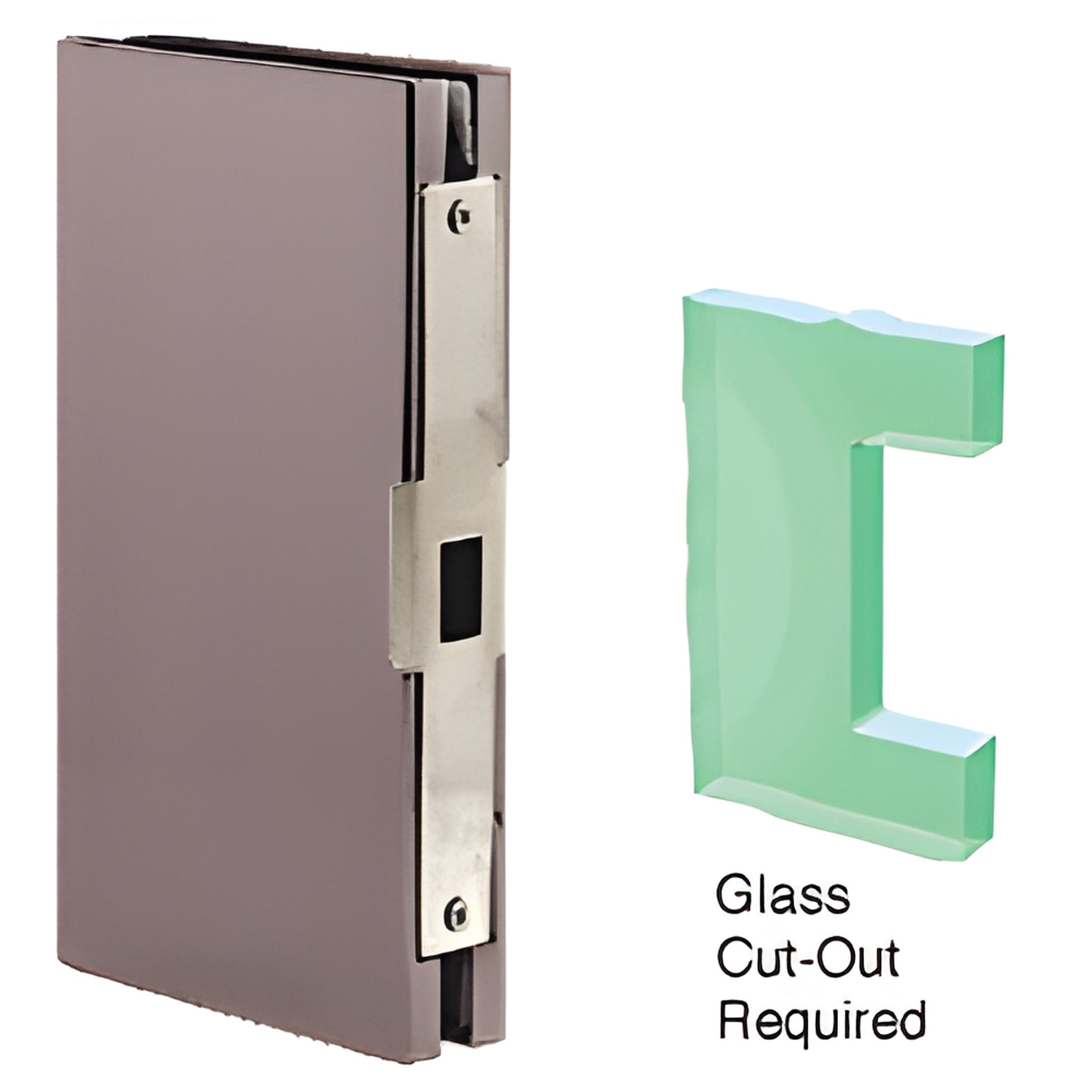 CRL center lock glass keeper (SKU DLK410DU), black bronze anodized 4"x10" for 1/2" tempered glass, bolt-on.