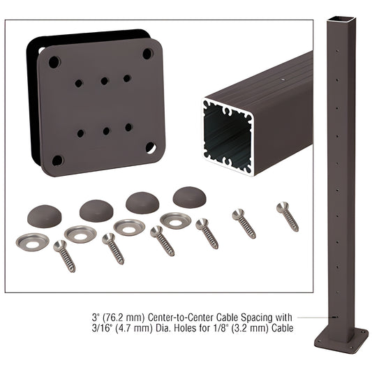 Matte bronze 42 in aluminum square surface-mount cable center post kit with base plate and hardware.