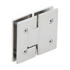 V1E580PN polished nickel square glass-to-glass shower hinge, brass, for 3/8-1/2" tempered glass, self-centering.