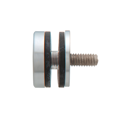 Brushed stainless steel replacement cap and washer kit (F40SKBS) with rubber spacers and threaded stud for glass door pulls.