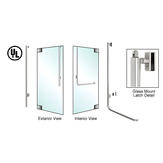 PA100JS4GKPS polished stainless panic handle for 1/2" tempered glass door, slim 1-1/4" vertical tube.