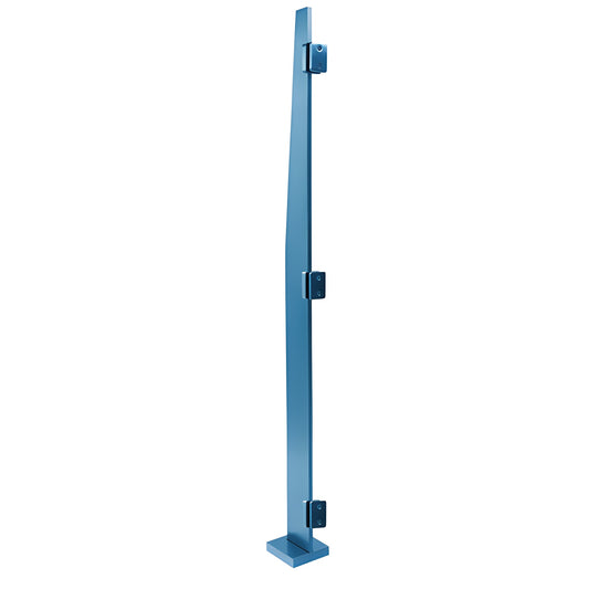 MET01CRPTC Metropolis powder-coated stainless steel windscreen post, ultra-slim 3/4" face trim, mounting brackets, blue finis