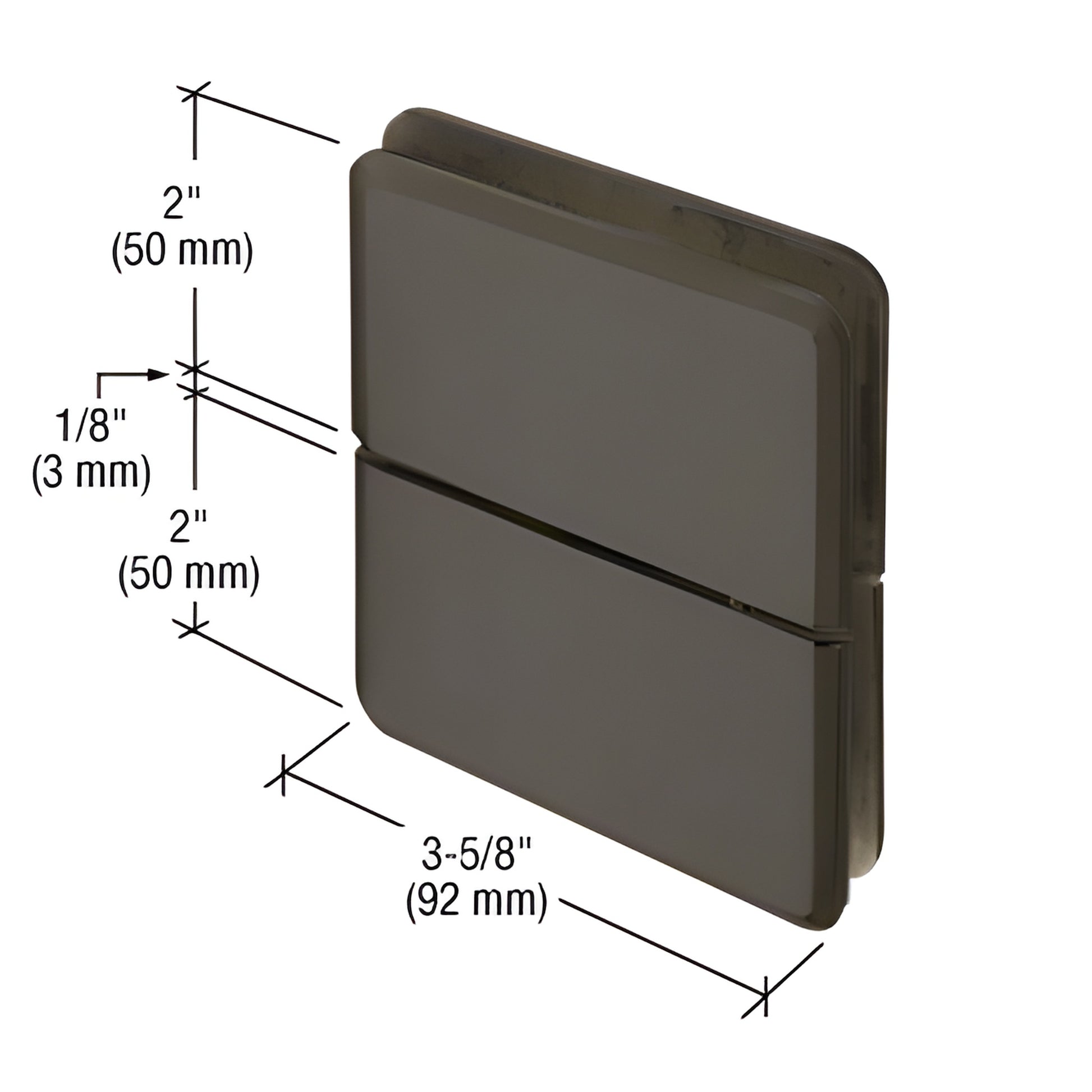 PPH020RB oil-rubbed bronze Prima pivot hinge for 8-10mm glass, beveled brass, 3-5/8" (92mm) wide, glass-to-transom