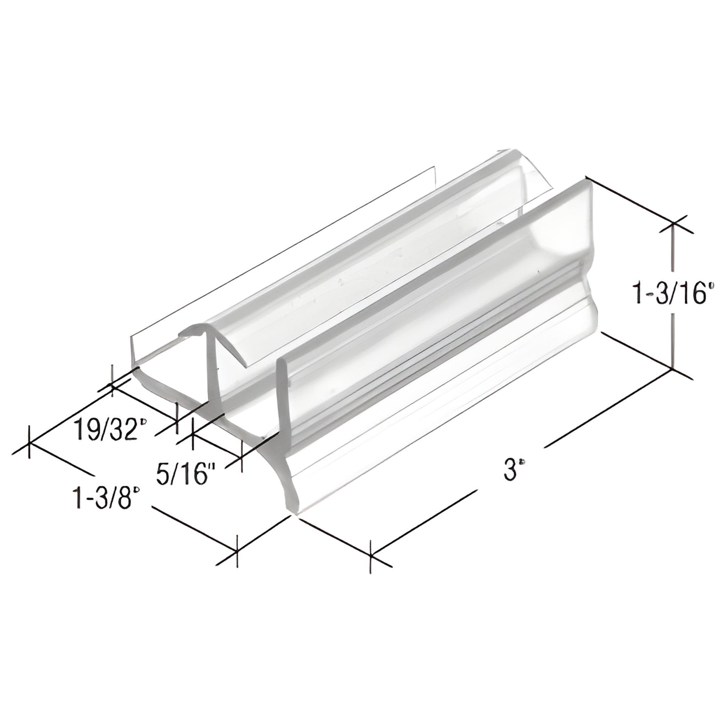 CRL M6144 clear vinyl bottom guide for sliding tub/shower doors, flexible center divider, 3 in. long, 1-3/8 in. wide.