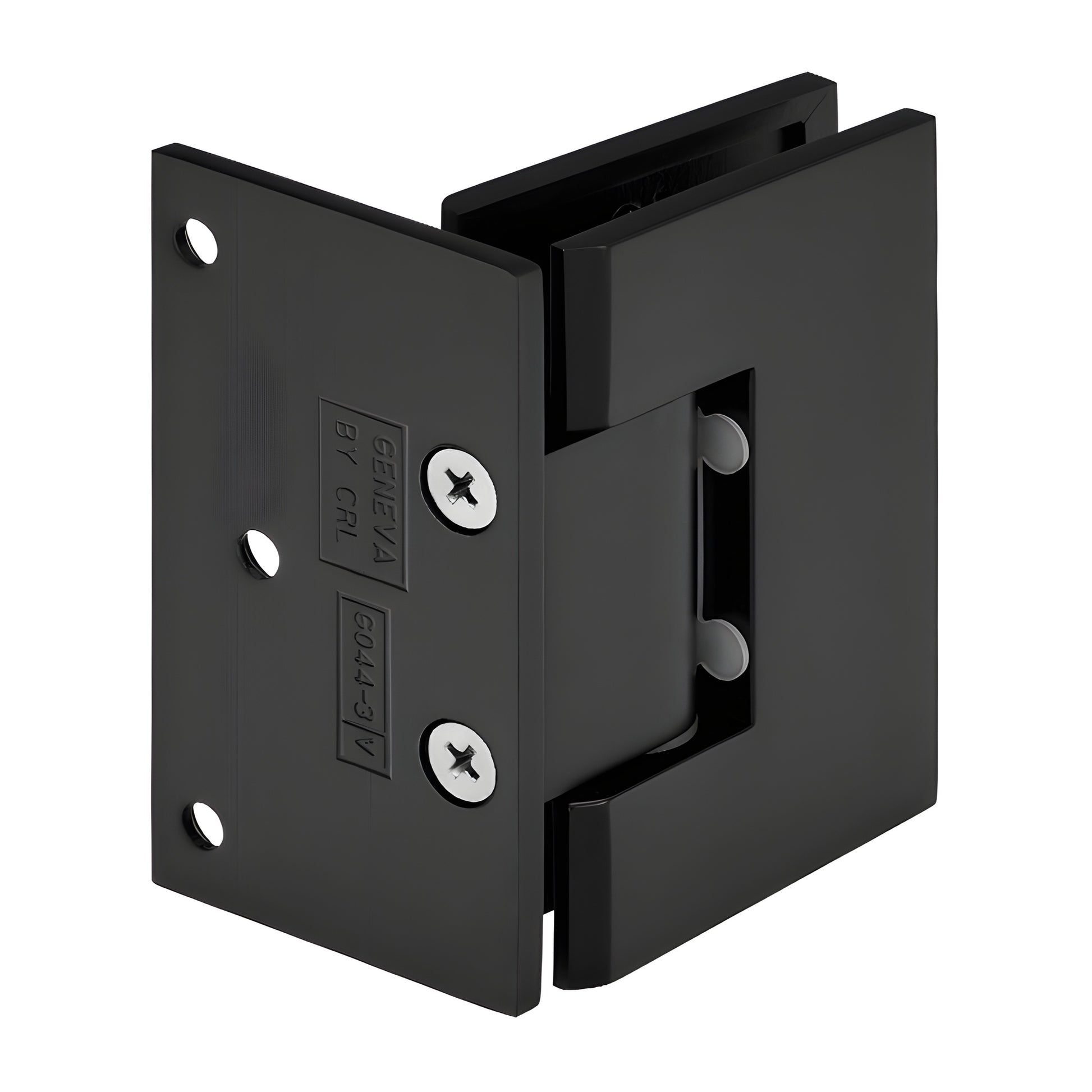 Matte black solid brass frameless shower door hinge (Melbourne MEL044MBL), wall-mount, self-centering, fits 8-12mm glass