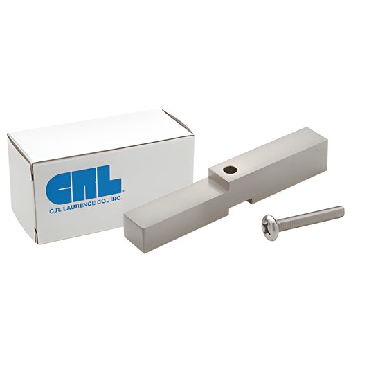 HAB01BN brushed-nickel brass header adapter block with mounting screw for frameless shower pivot hinges, boxed.