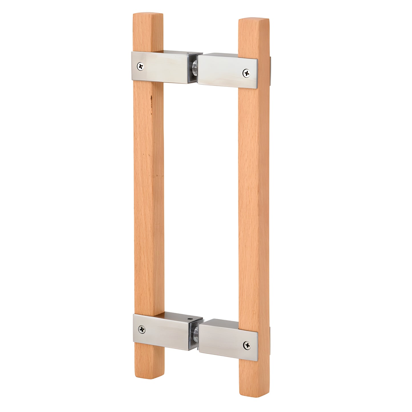SA6X6BS beach wood back-to-back door pull with brushed stainless steel fittings, 10in sauna/glass door handle
