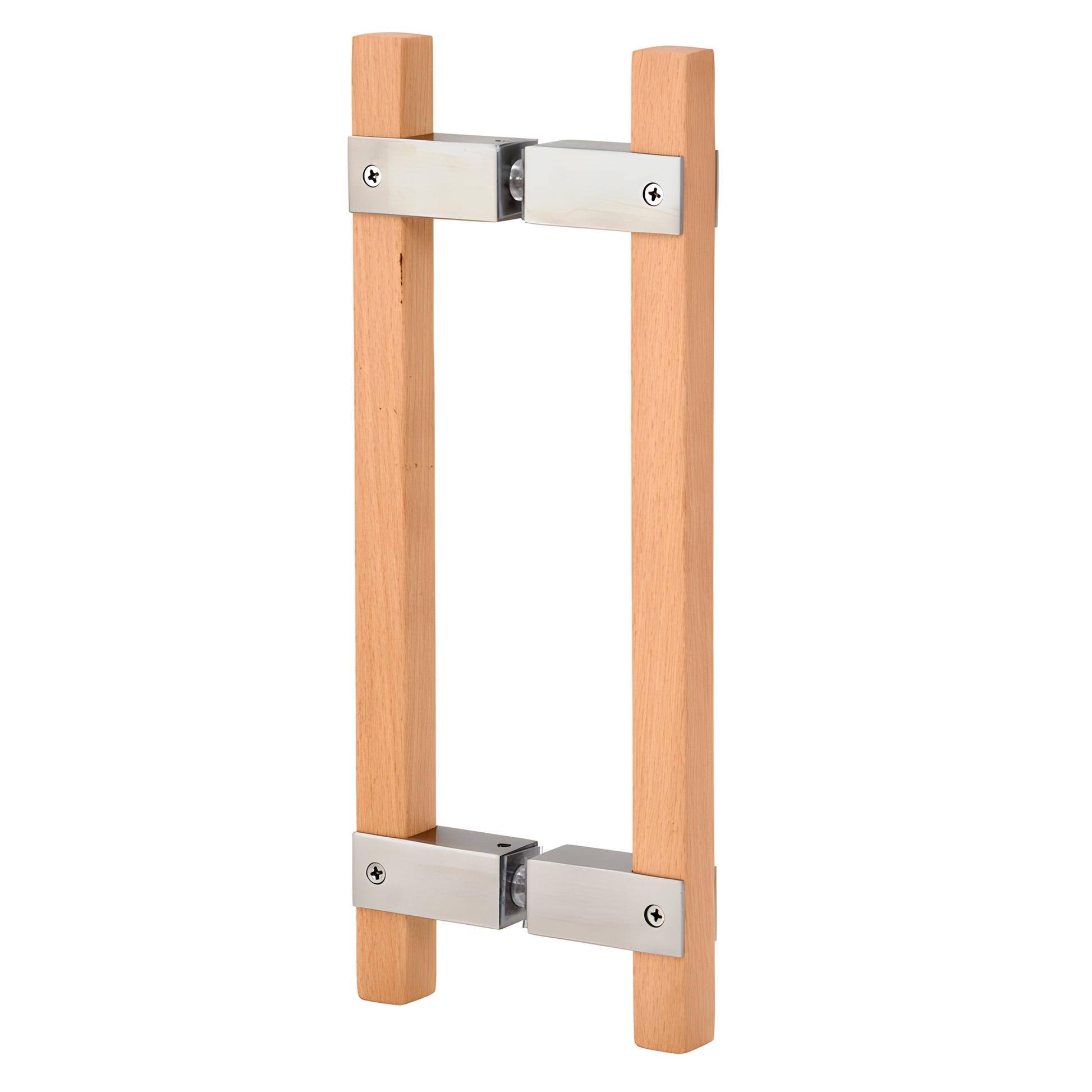 SA6X6BS beach wood back-to-back door pull with brushed stainless steel fittings, 10in sauna/glass door handle