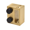 SERNDS1SB satin brass wall-mount replacement door stopper - rectangular stainless block with two black rubber bumpers