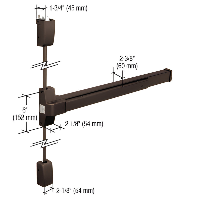 DL750SV37DU dark bronze surface vertical rod panic exit device, push-pad, for 30-36 doors, 1-3/4 thick, UL listed