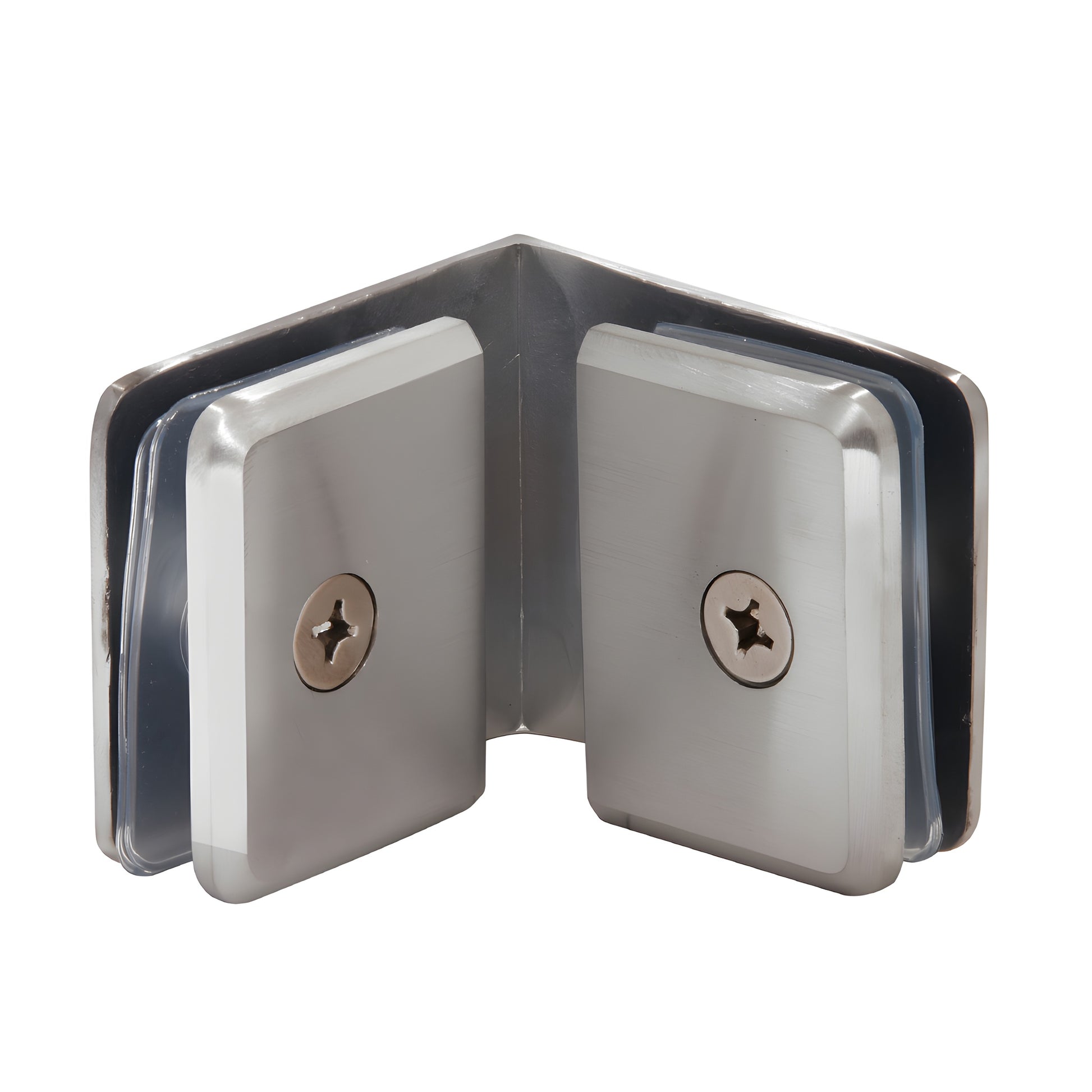 BGC90BN beveled 90 glass-to-glass clamp, brushed nickel solid brass for 3/8-1/2" (10-12mm) tempered glass