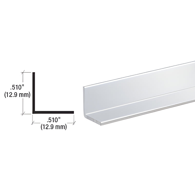 Bright anodized aluminum L-angle extrusion 1/2" x 1/2", 12 ft length (SKU D1627BA) for mirror edge trim.