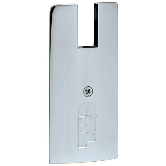 Brushed stainless steel square end cap for Wedge-Lock door rail, 4" height, SKU DREC4SBS34