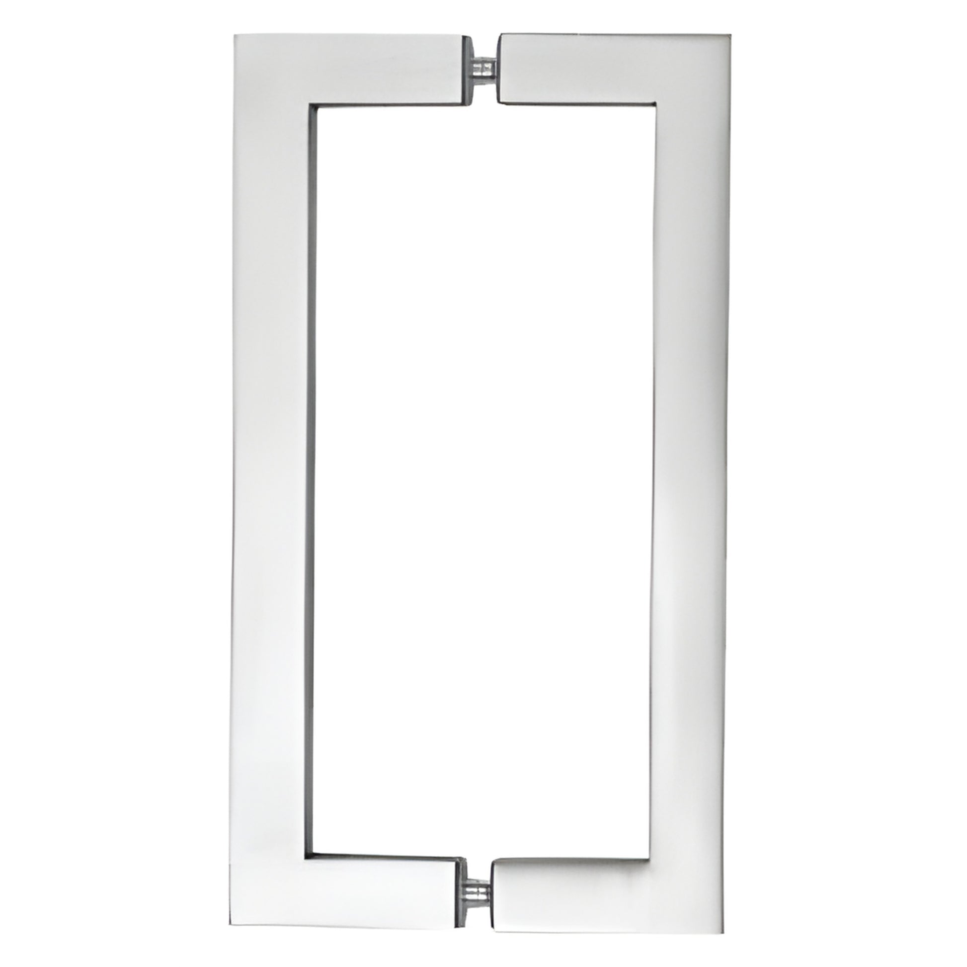 Brushed stainless steel 1" square-tube glass pull handle, 12" center-to-center, for 3/8-3/4" tempered glass doors.