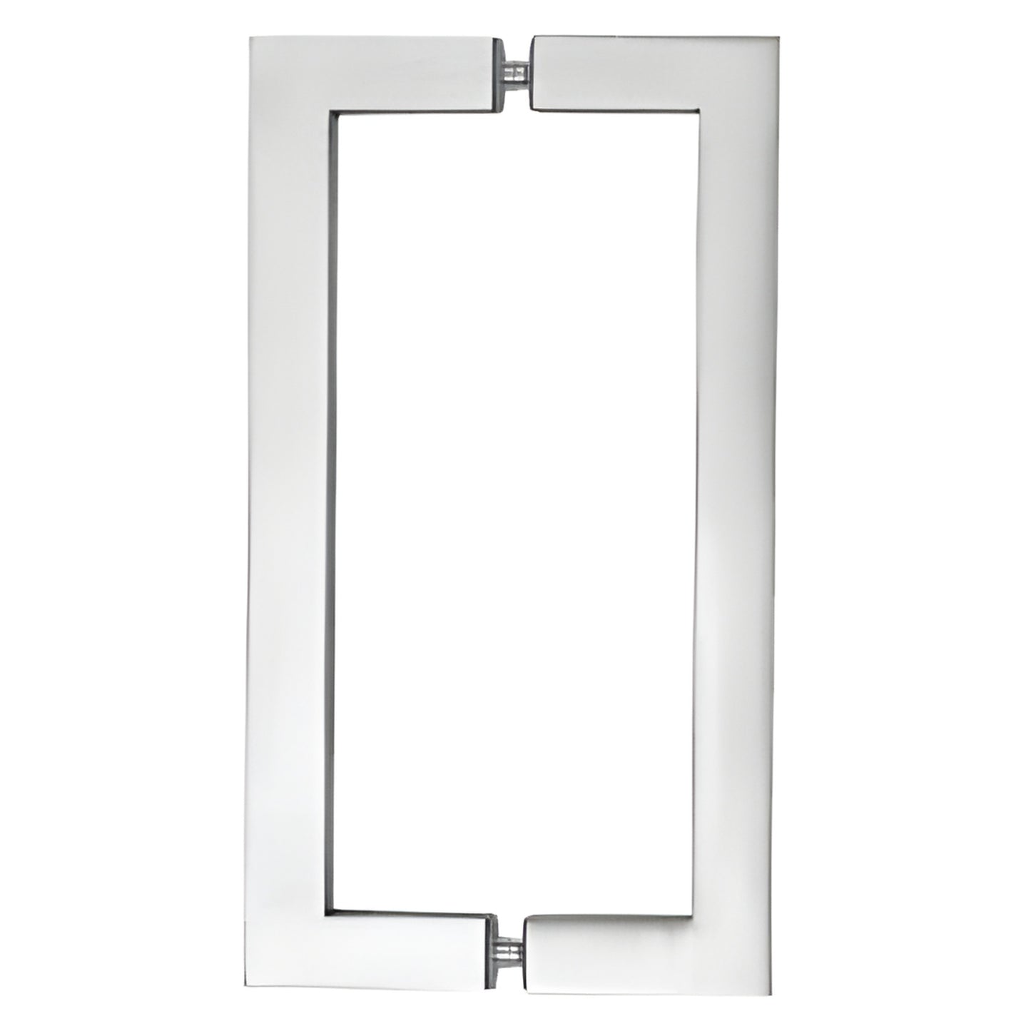 Brushed stainless 1 in square tube glass door pull handle, 18 in C-C, for 3/8-3/4 in glass (SKU SQ18X18BS)