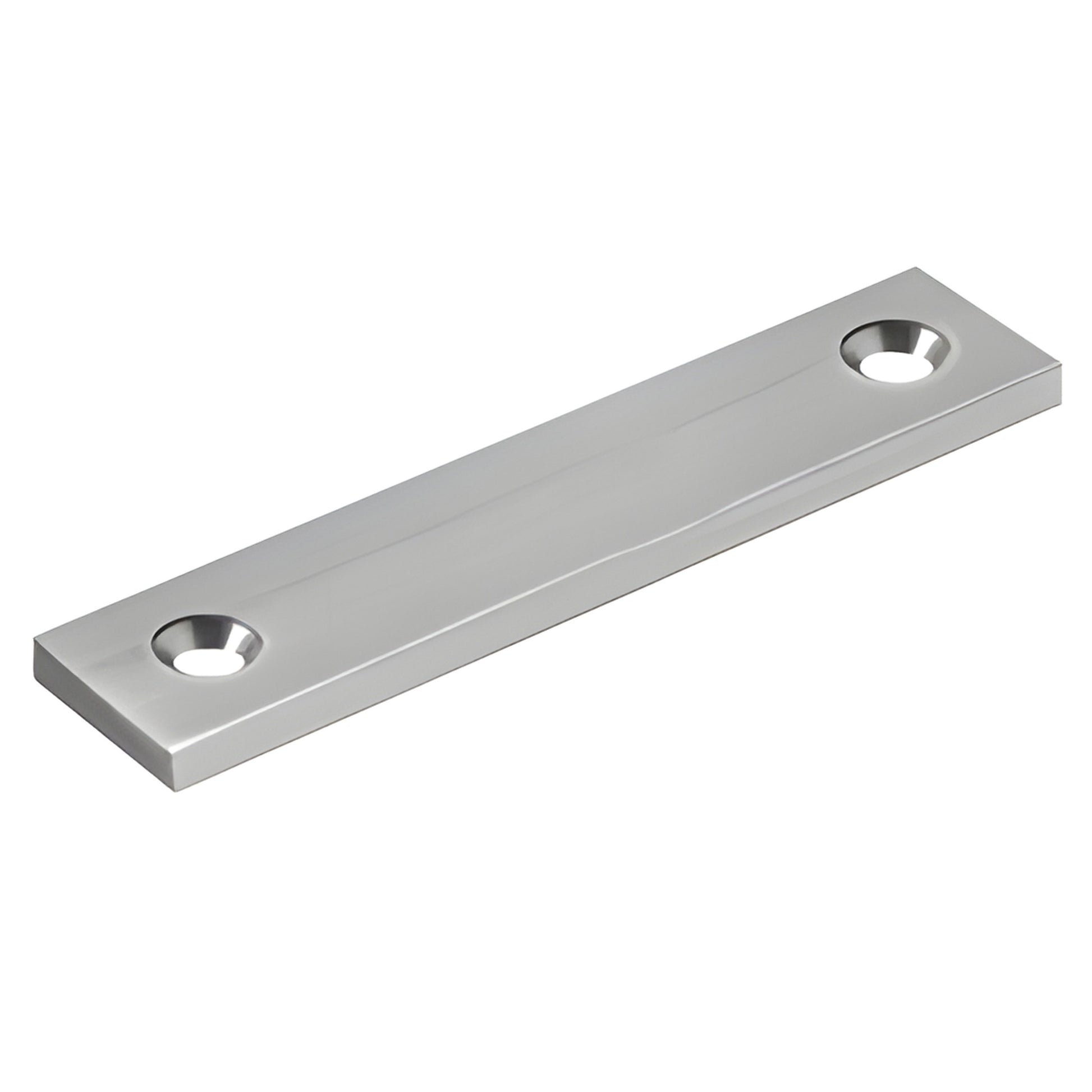 Mill finish 4" aluminum PR70 surface-mounted door closer plate with two countersunk holes - SKU 487RBP3