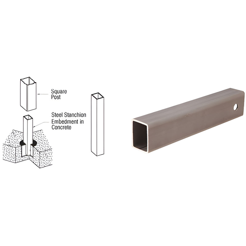 PST5C CRL stainless steel core-mount stanchion, hollow 2-3/8" square post sleeve, for wet-set concrete installation.