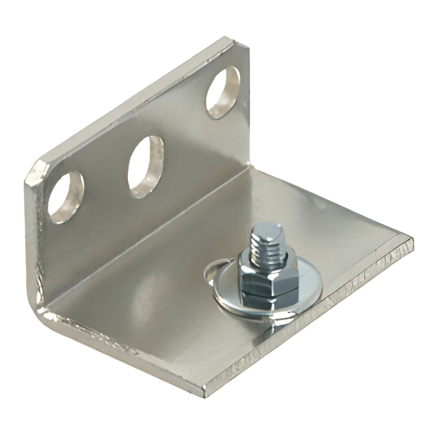CRL3995 steel L top-track support bracket, three-hole mounting flange with bolt and washer, polished finish