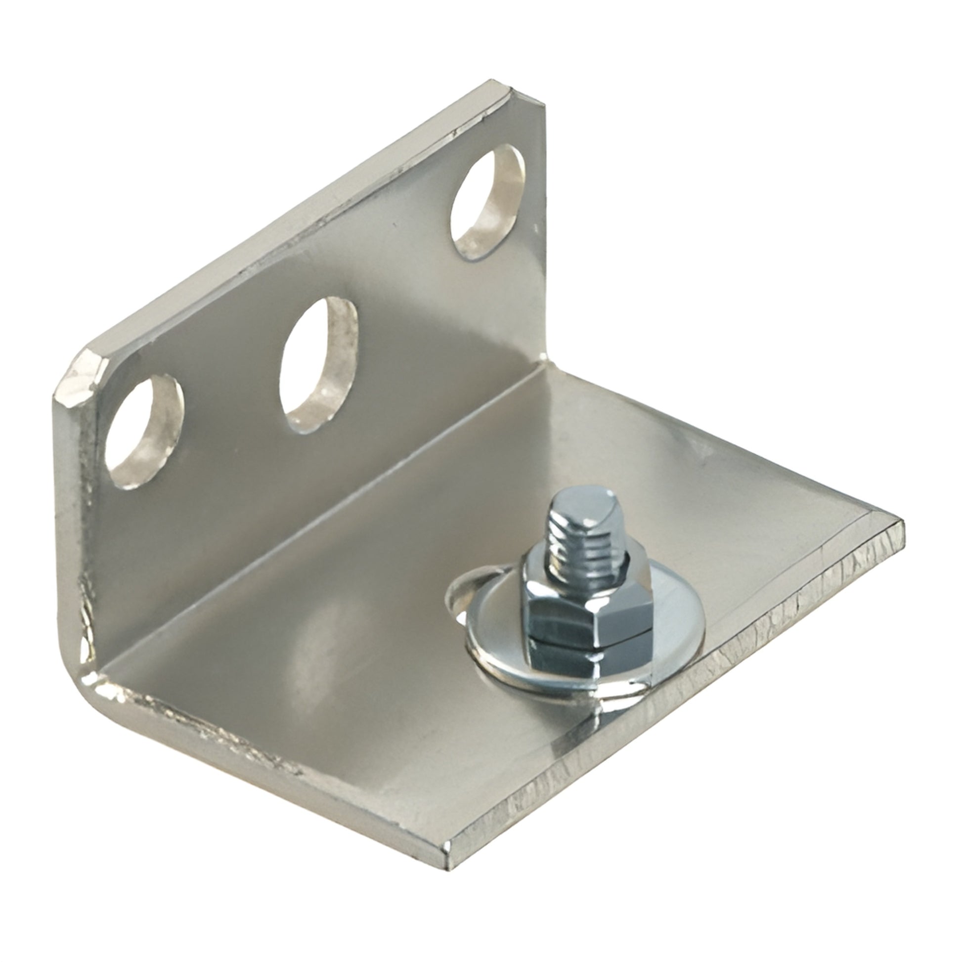 CRL3995 steel L top-track support bracket, three-hole mounting flange with bolt and washer, polished finish