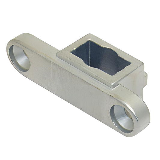 Silver metal CRL 1NT301 bottom door patch insert with rectangular tapered-spindle socket and two mounting holes.
