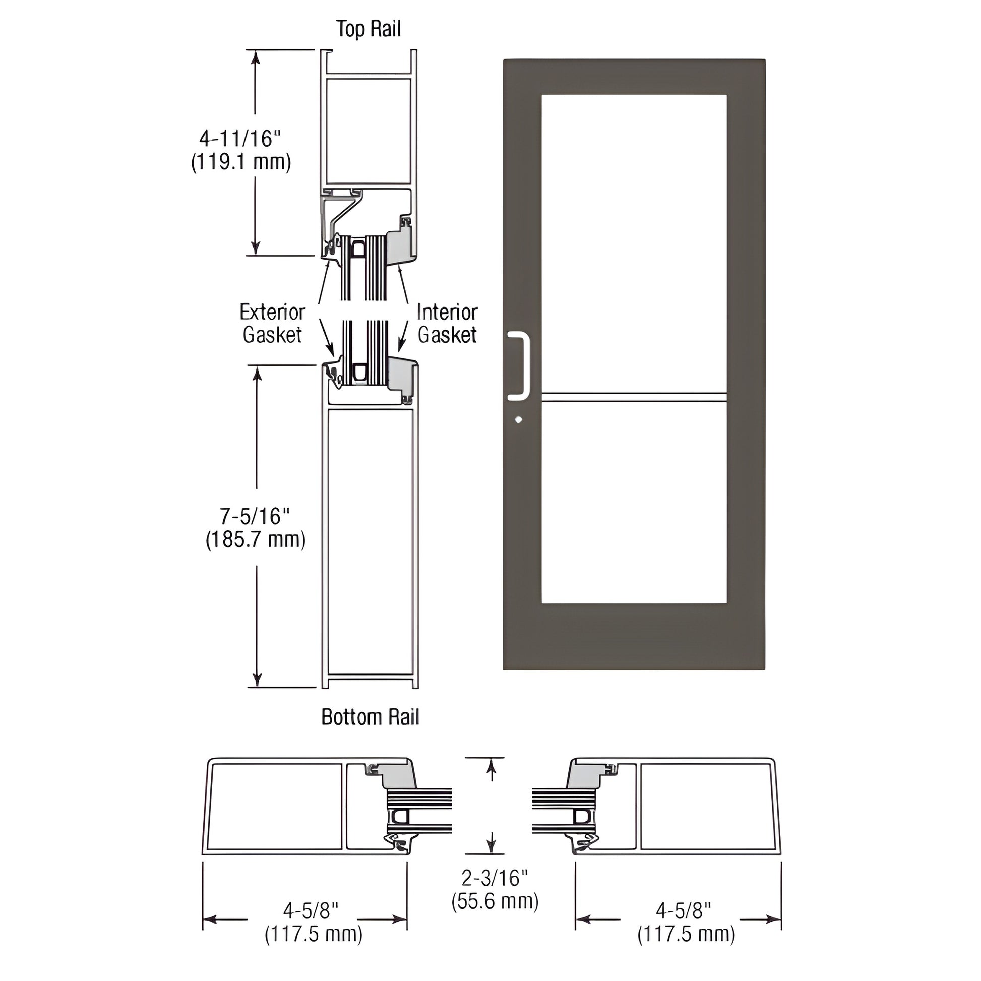 SF61822 black bronze medium-stile impact entrance door pair, 4-5/8" stiles, prepped for hinge/closer, keyed deadbolt, 1-5/16"