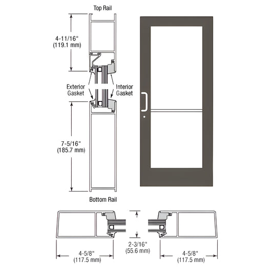 SF61822 black bronze medium-stile impact entrance door pair, 4-5/8" stiles, prepped for hinge/closer, keyed deadbolt, 1-5/16"