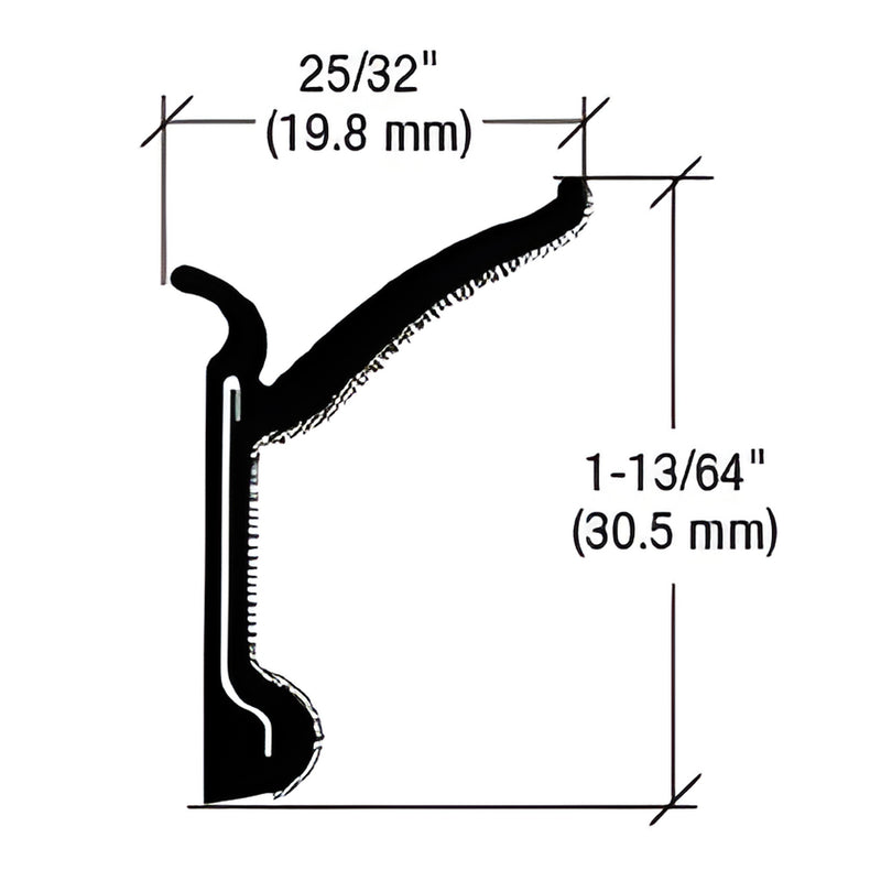 MR260X96 GM B Body steel-core rubber coated door glass belt molding cross-section, 25/32" wide 1 13/64" high