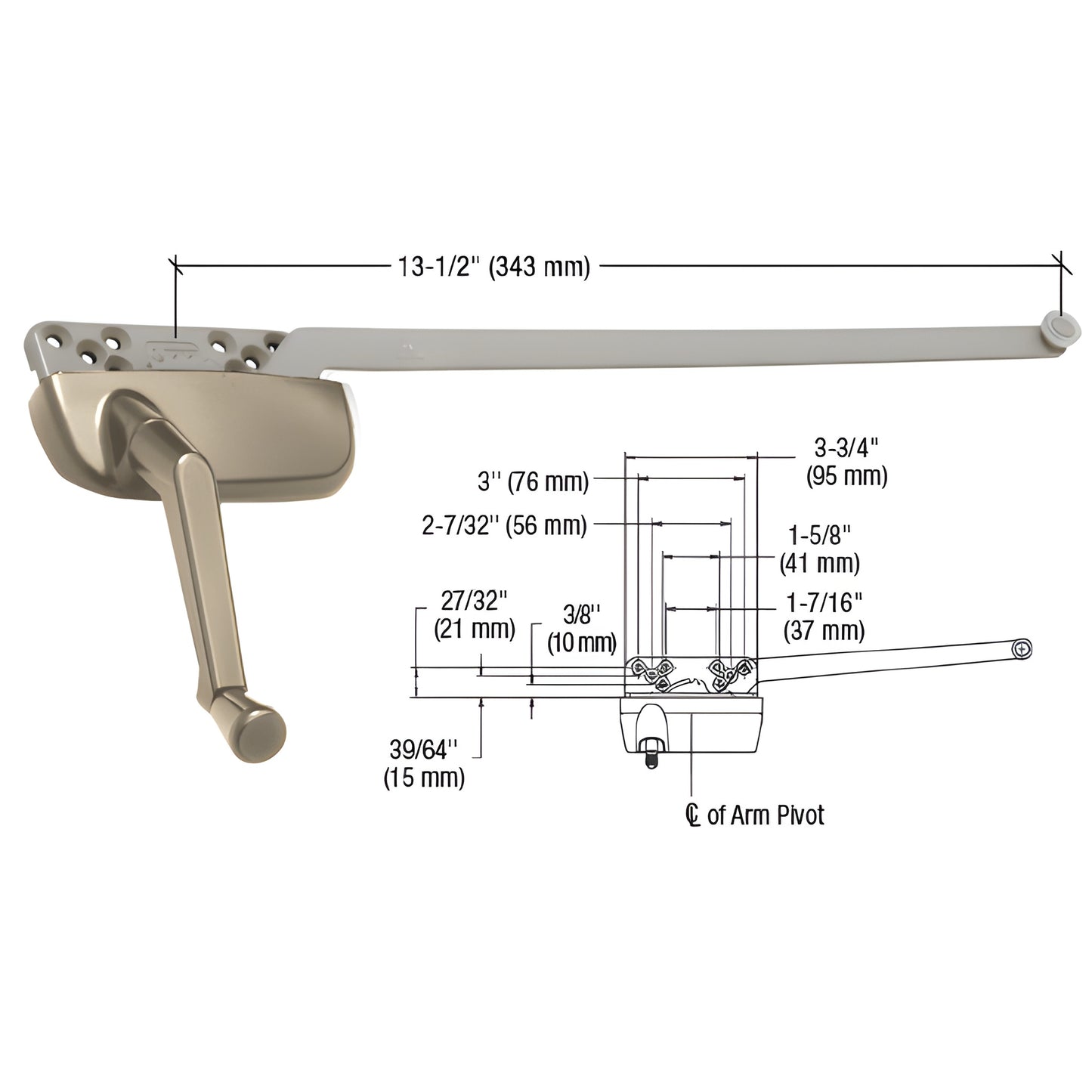 Ellipse single-arm casement operator, coppertone finish, 13.5" arm - SKU EP24196