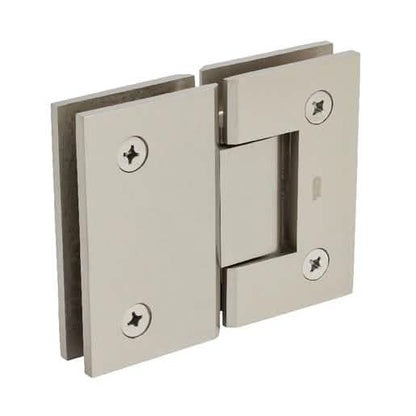 Brushed Nickel Geneva 580 Glass-to-Glass Hinge with 5° Offset - Sleek and Durable Design