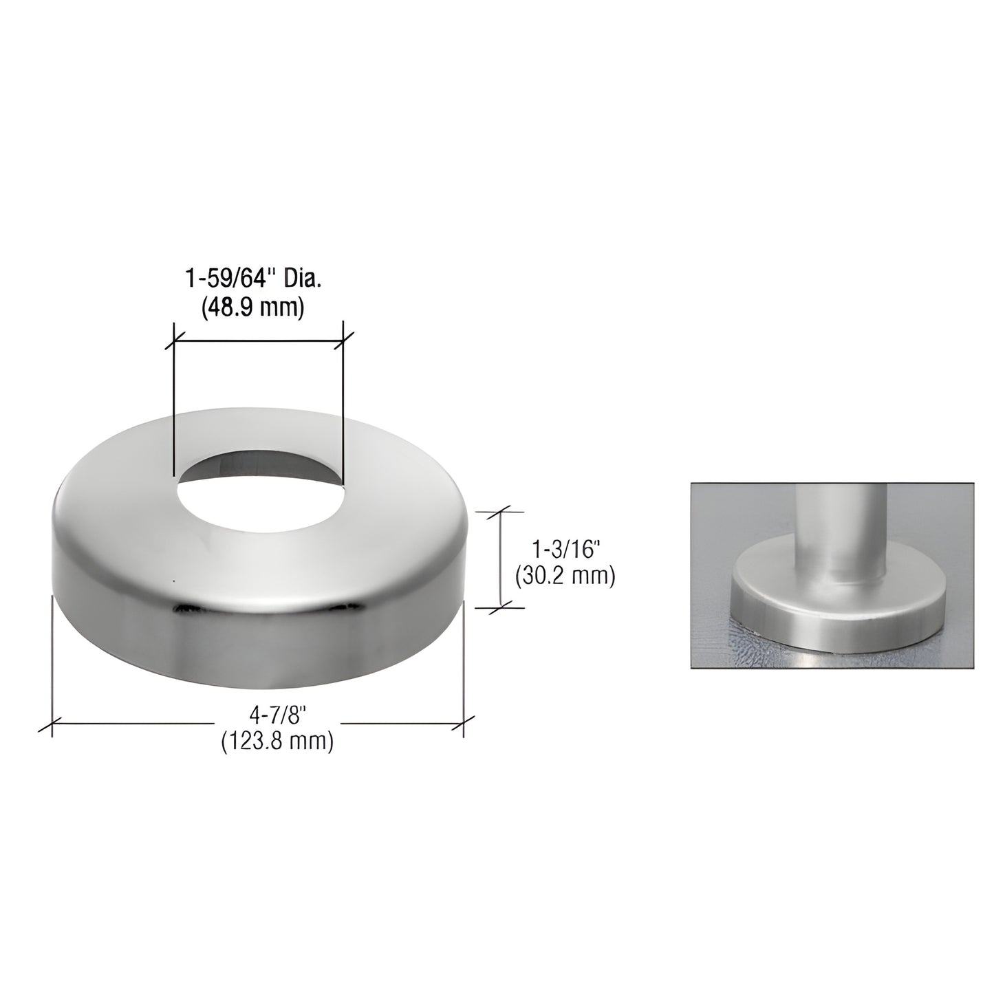 CRL CR15SPCBS stainless steel snap-on base flange cover, 4-7/8" dia, fits 1-1/2" pipe, brushed/polished finish
