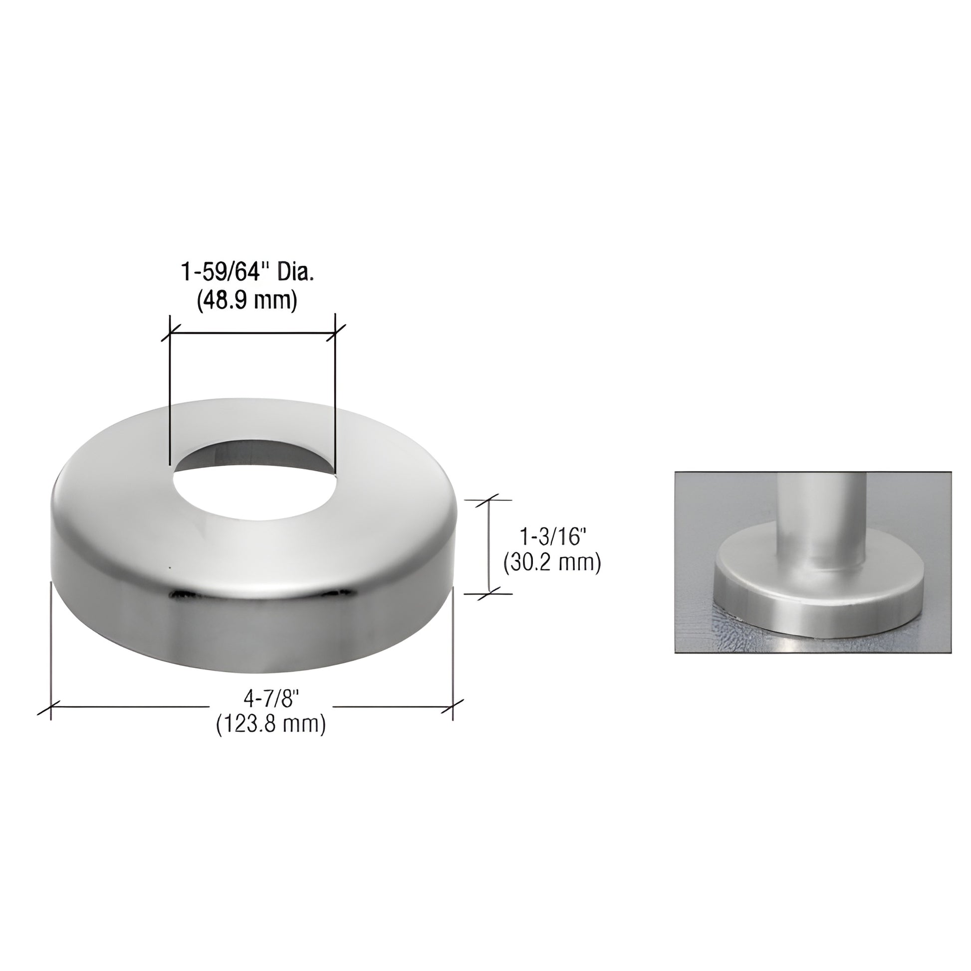 CRL CR15SPCBS stainless steel snap-on base flange cover, 4-7/8" dia, fits 1-1/2" pipe, brushed/polished finish