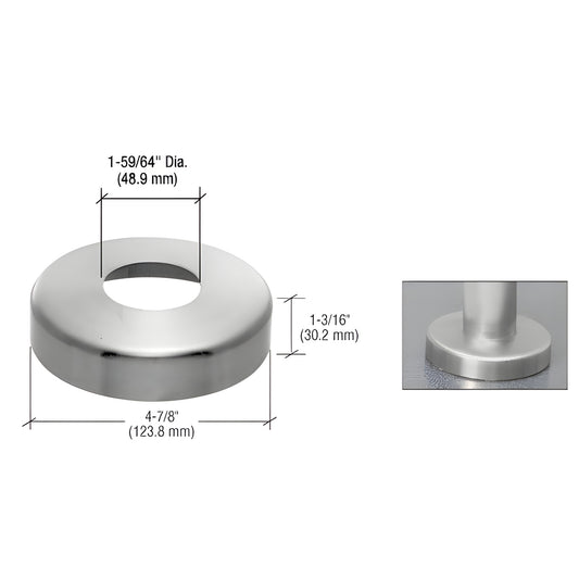 CRL CR15SPCBS stainless steel snap-on base flange cover, 4-7/8" dia, fits 1-1/2" pipe, brushed/polished finish