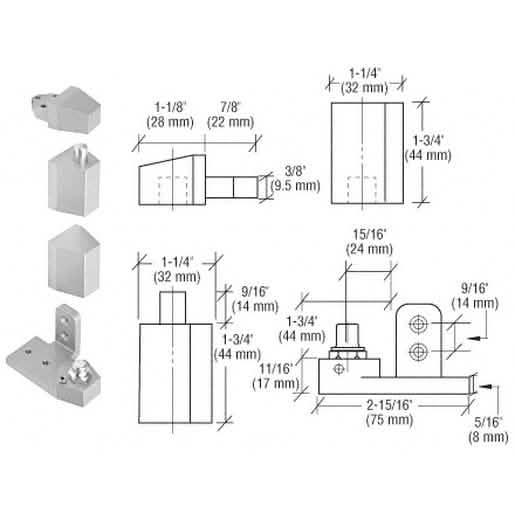 CRL Aluminum Offset Left Hand Pivot Set with 1/8" Recess for Precise Door Alignment