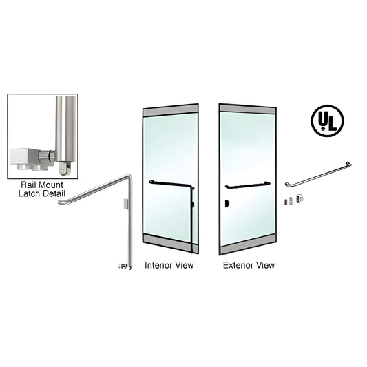 PA110A3RKBS brushed stainless steel 1-1/4 in rail-mount panic handle for 1/2 in glass doors; interior actuation, exterior key